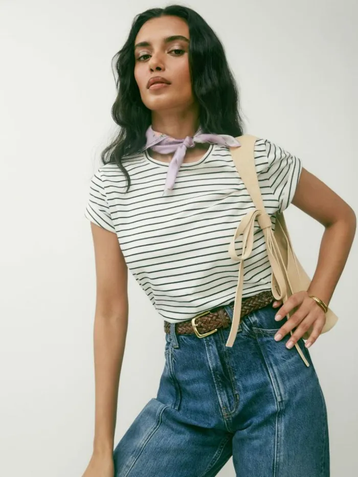 Clothing The Reformation Classic Crew Tee Black And White Stripe