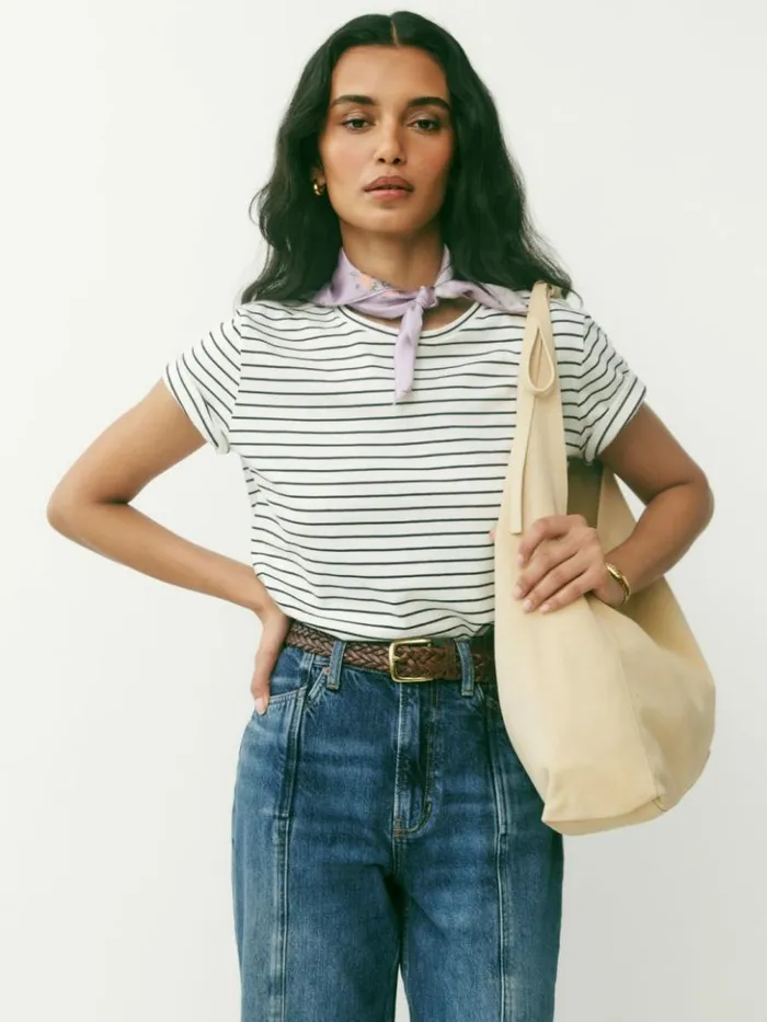 Clothing The Reformation Classic Crew Tee Black And White Stripe
