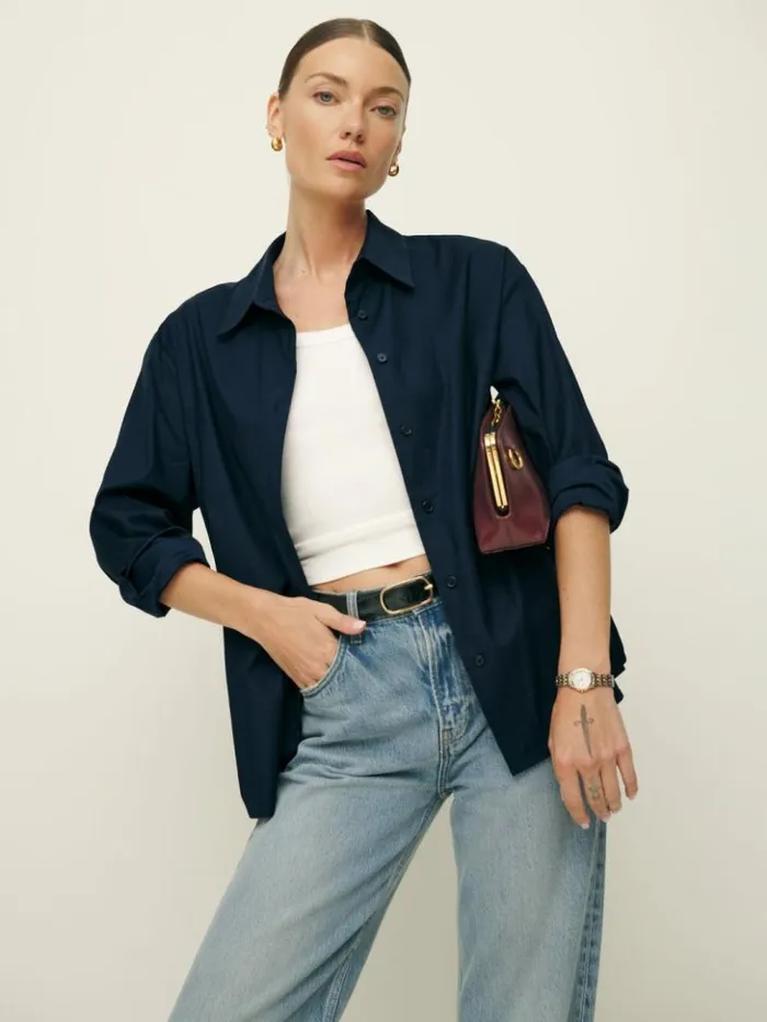 Clothing The Reformation Collins Shirt Navy