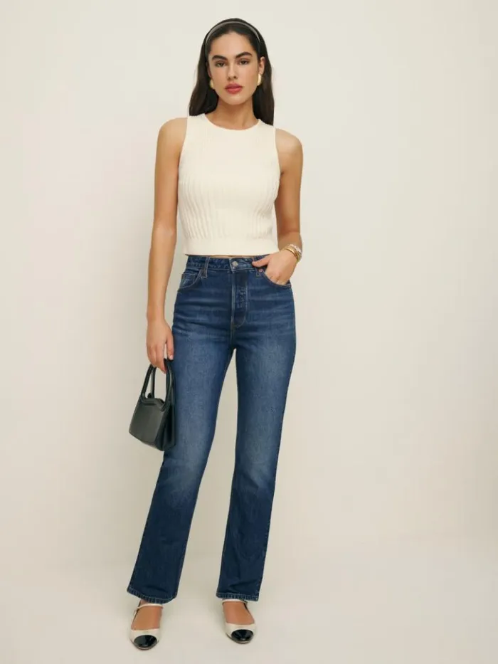 Clothing The Reformation Cynthia Stretch High Rise Straight Jeans Bennett