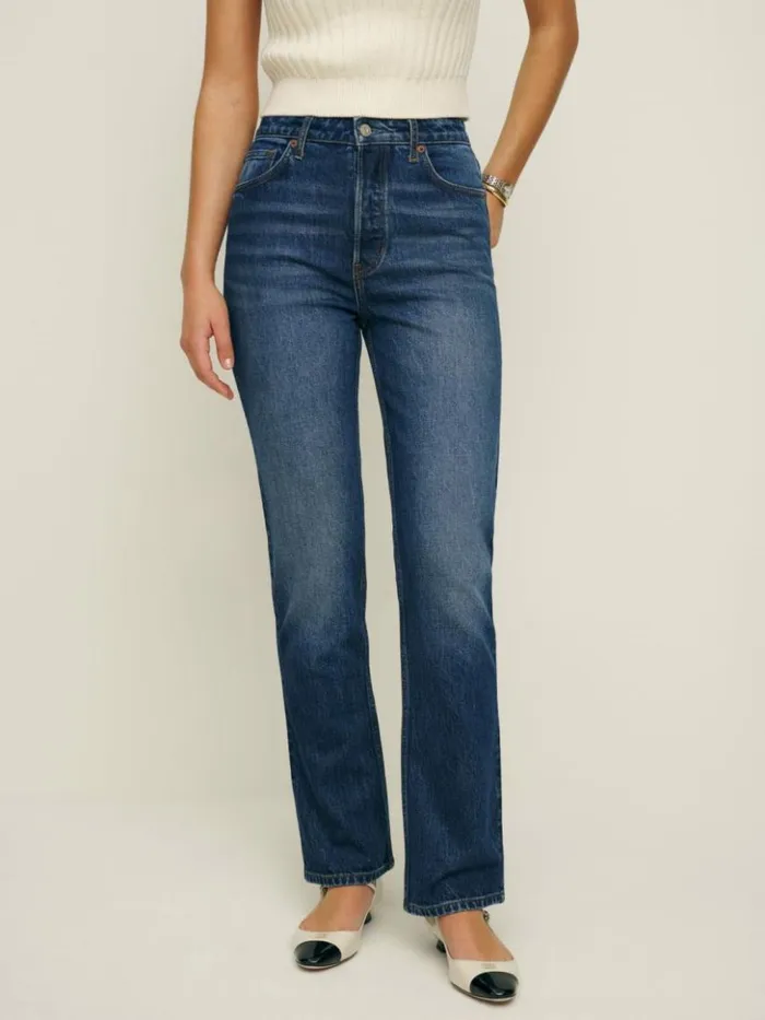 Clothing The Reformation Cynthia Stretch High Rise Straight Jeans Bennett