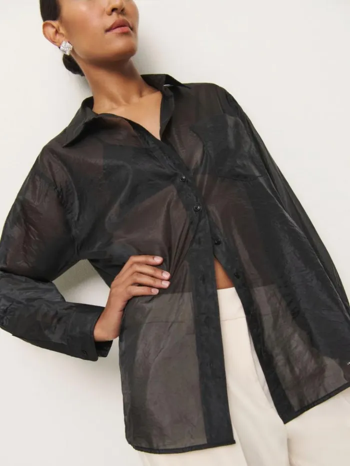 Clothing The Reformation Eli Oversized Sheer Shirt Sheer Black