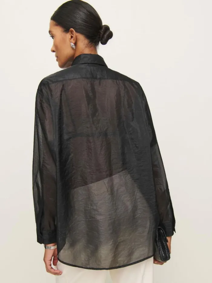 Clothing The Reformation Eli Oversized Sheer Shirt Sheer Black