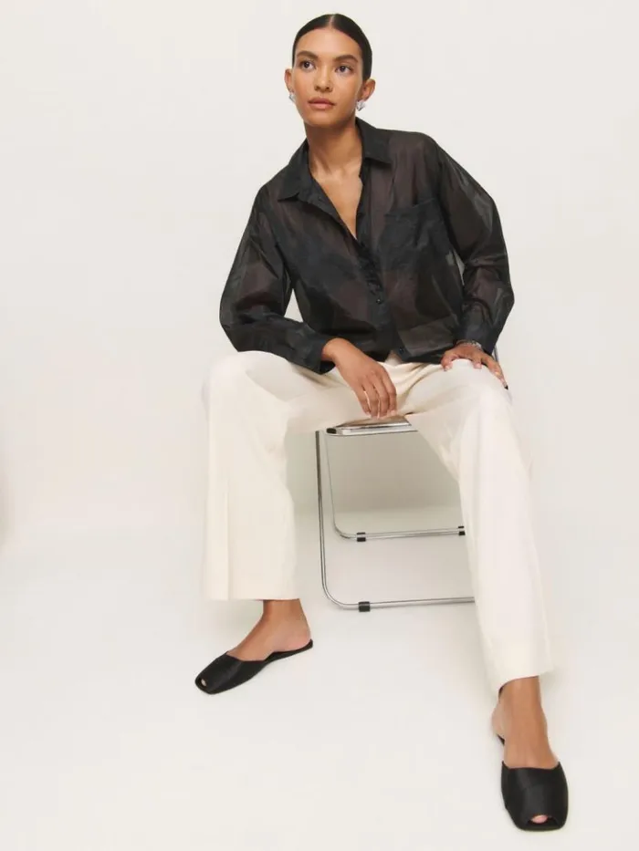 Clothing The Reformation Eli Oversized Sheer Shirt Sheer Black