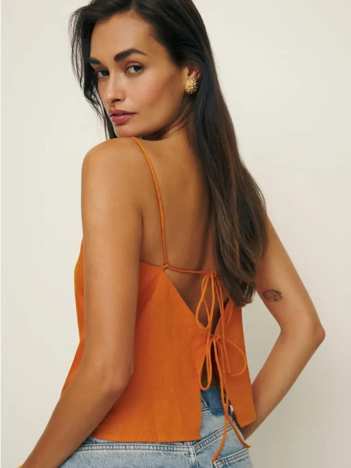 Clothing The Reformation Fable Linen Top Nectarine
