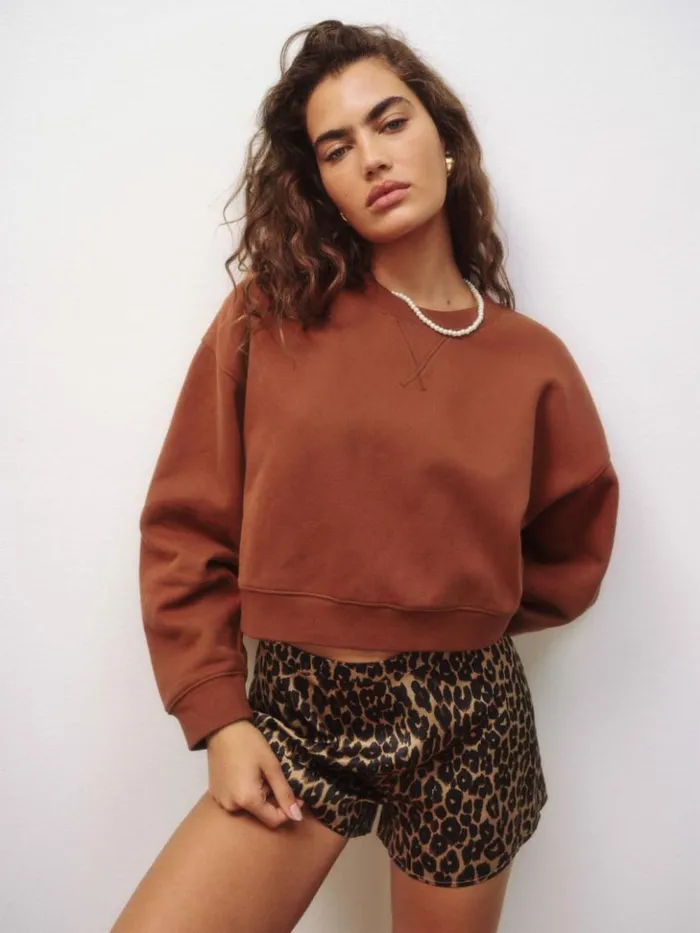 Clothing The Reformation Grace Cropped Vintage Oversized Crewneck Sweatshirt Fig Jam