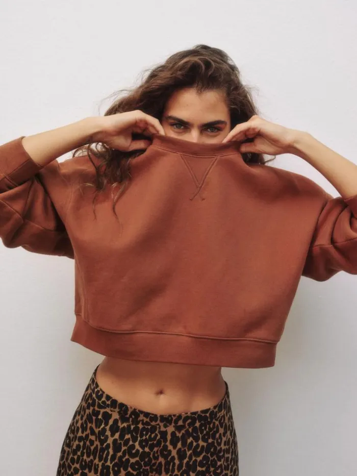 Clothing The Reformation Grace Cropped Vintage Oversized Crewneck Sweatshirt Fig Jam