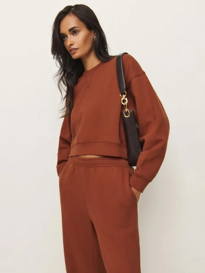 Clothing The Reformation Grace Cropped Vintage Oversized Crewneck Sweatshirt Fig Jam