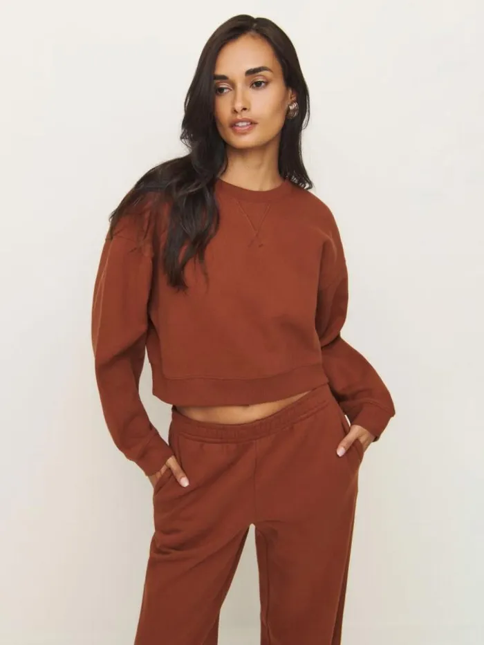 Clothing The Reformation Grace Cropped Vintage Oversized Crewneck Sweatshirt Fig Jam