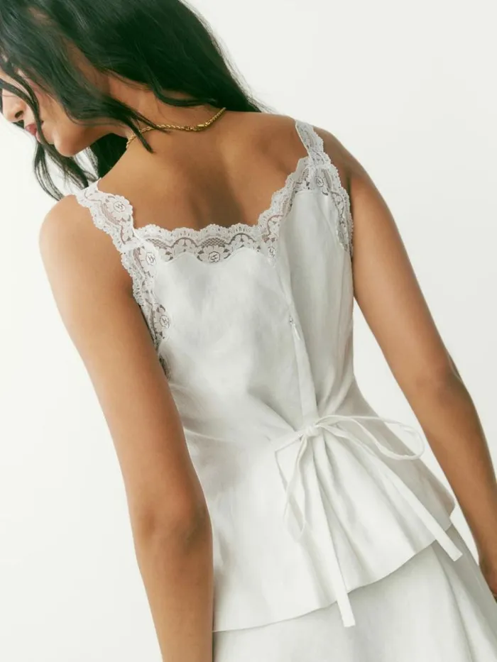 Clothing The Reformation Josefina Linen Top White