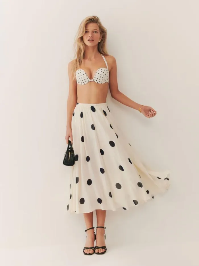 Clothing The Reformation Lago Bikini Top White Dot