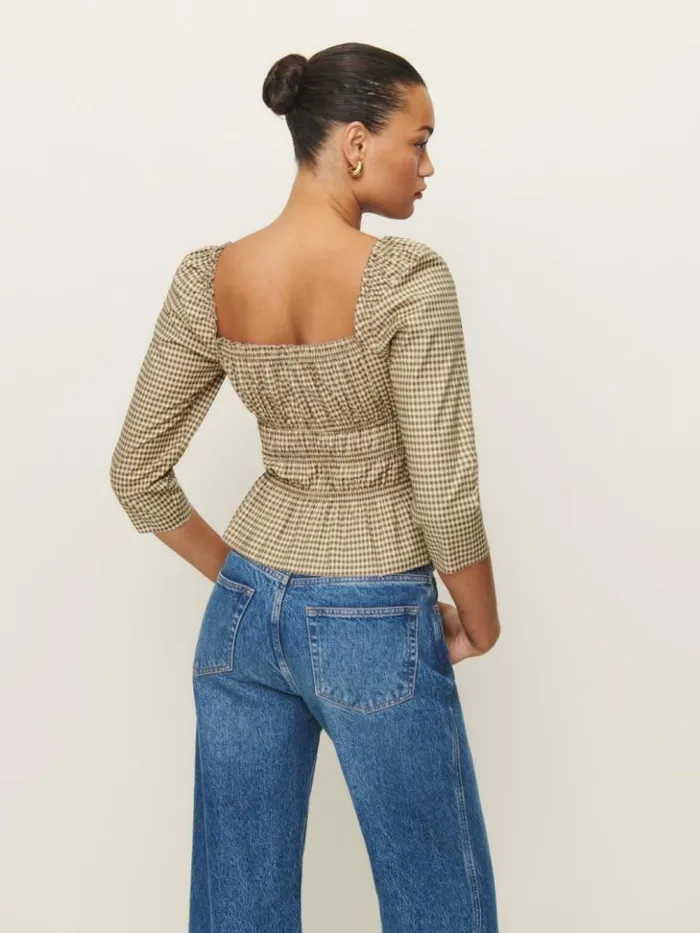 Clothing The Reformation Lauryn Top Blondie Check