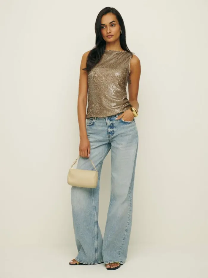 Clothing The Reformation Lisa Knit Top Mushroom Sequin