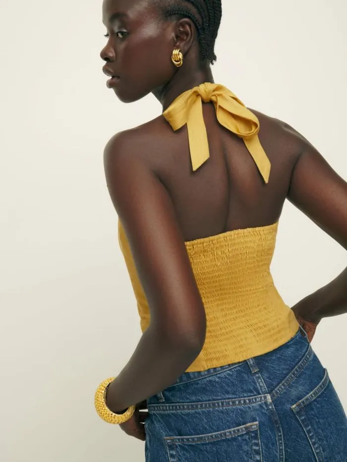 Clothing The Reformation Malika Linen Top Sunflower