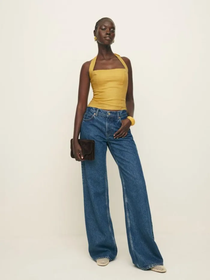 Clothing The Reformation Malika Linen Top Sunflower