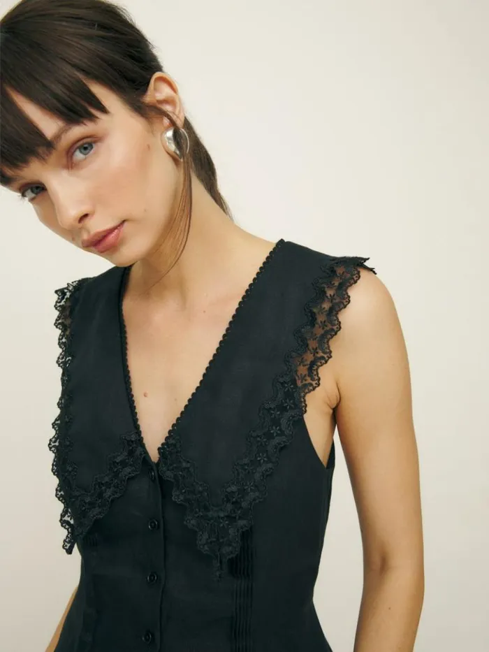 Clothing The Reformation Melodie Linen Top Black