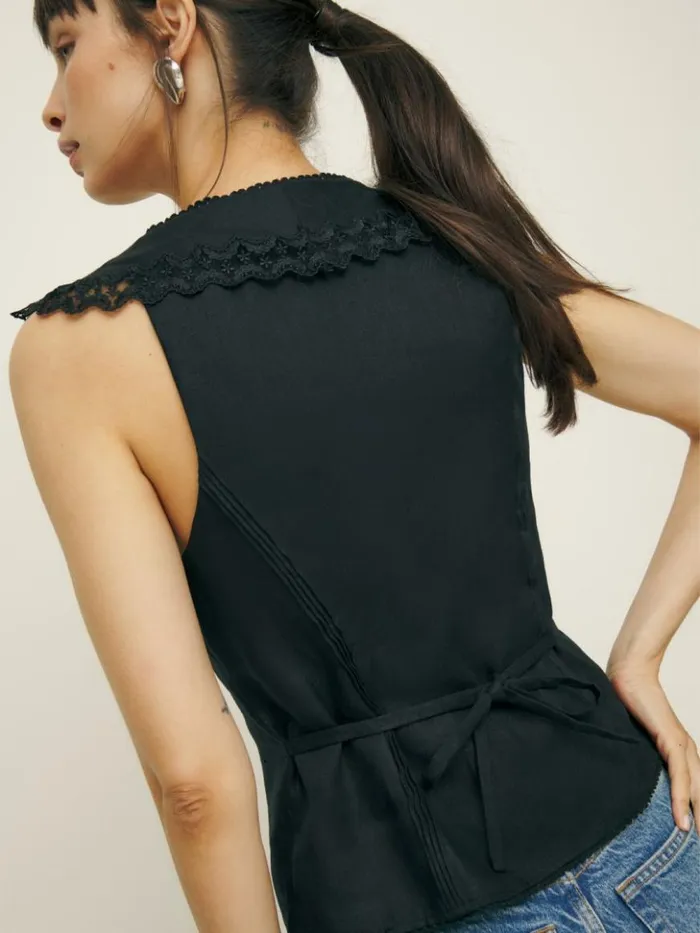 Clothing The Reformation Melodie Linen Top Black