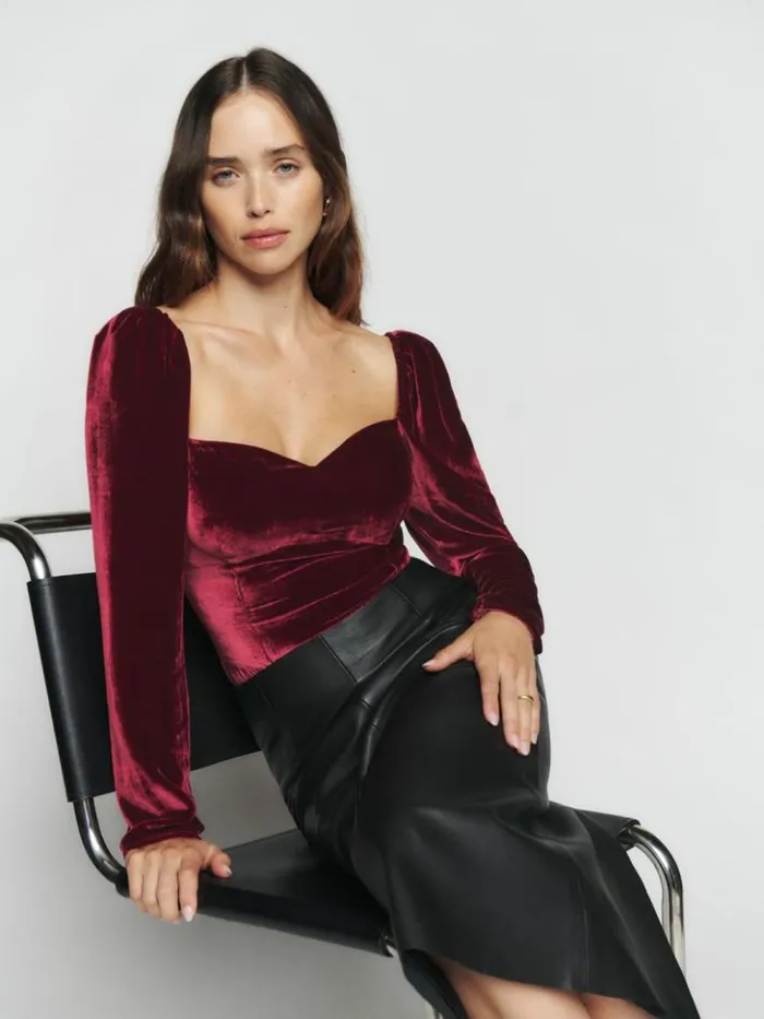 Clothing The Reformation Monroe Velvet Top Chianti