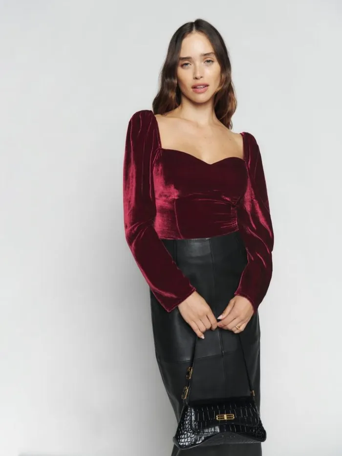 Clothing The Reformation Monroe Velvet Top Chianti