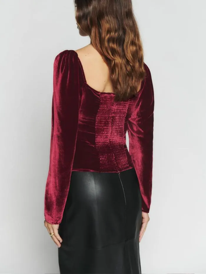 Clothing The Reformation Monroe Velvet Top Chianti