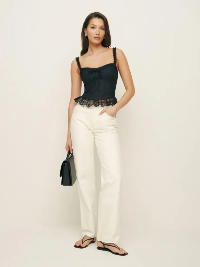 Clothing The Reformation Paola Linen Top Black