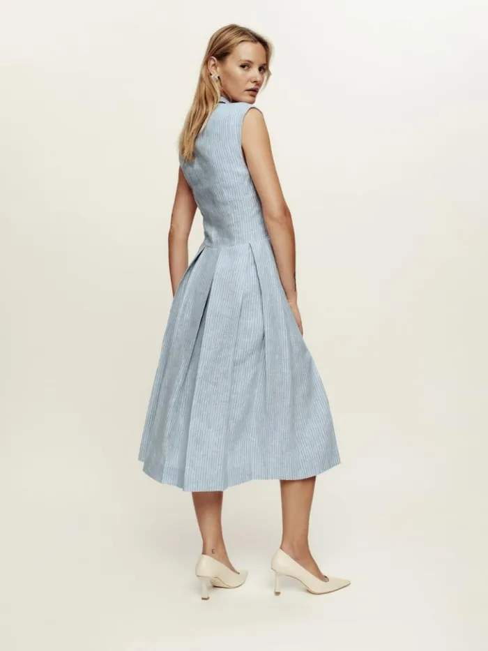 Clothing The Reformation Prim Linen Dress Cornflower Stripe