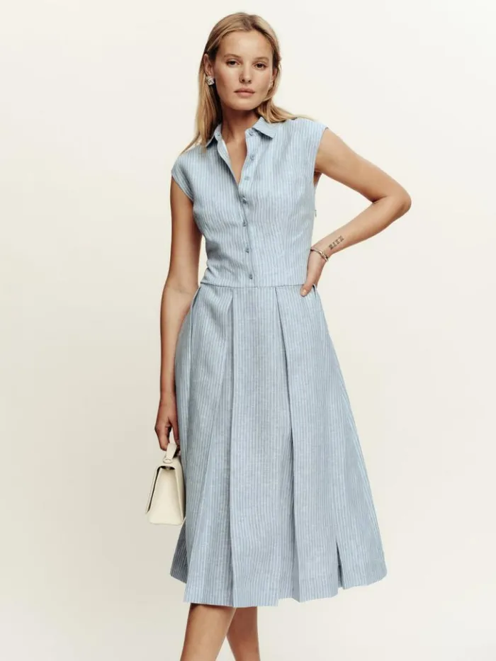 Clothing The Reformation Prim Linen Dress Cornflower Stripe