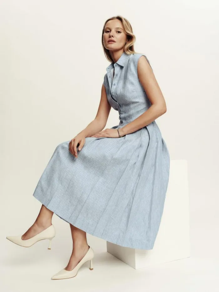Clothing The Reformation Prim Linen Dress Cornflower Stripe