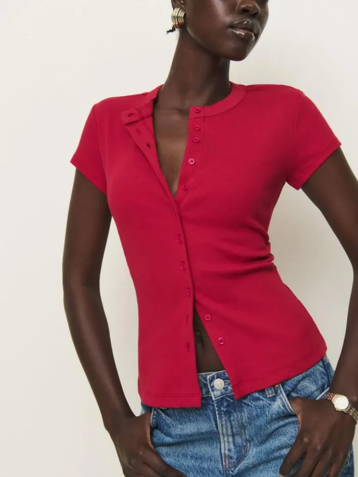 Clothing The Reformation Raelynn Knit Top Lipstick