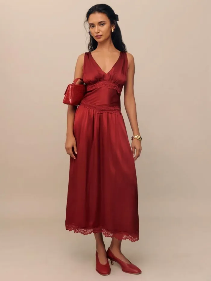 Clothing The Reformation Stasia Silk Dress Sangre