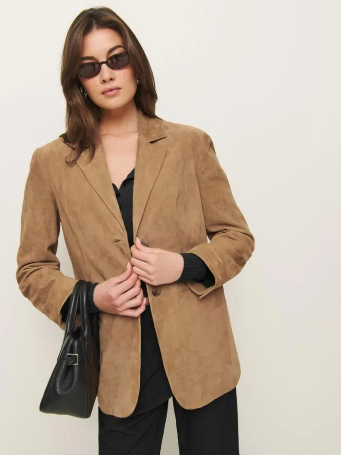 Clothing The Reformation Veda Leon Oversized Suede Blazer Pecan