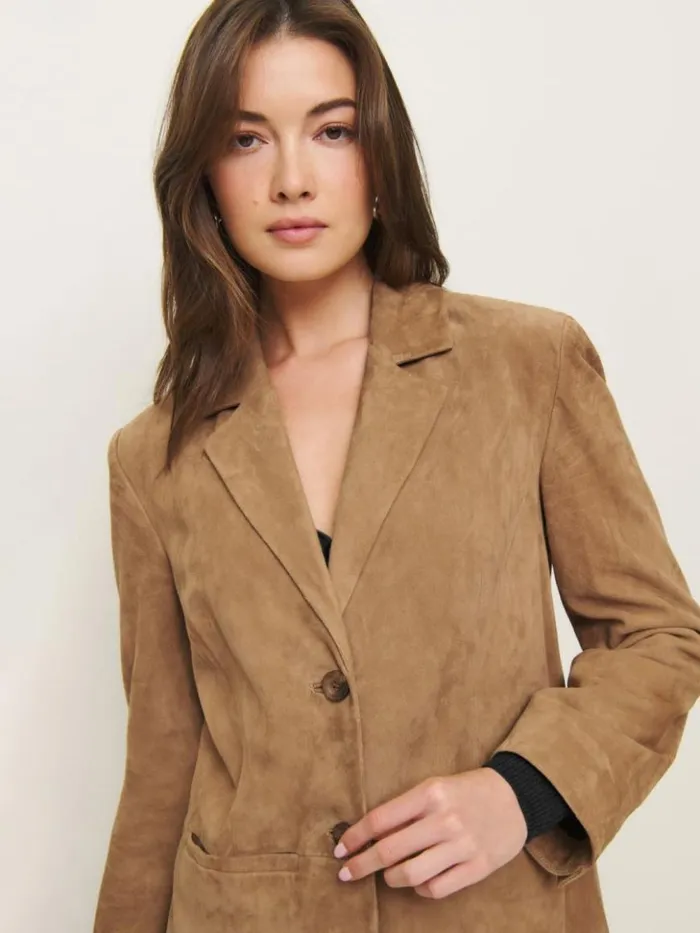 Clothing The Reformation Veda Leon Oversized Suede Blazer Pecan