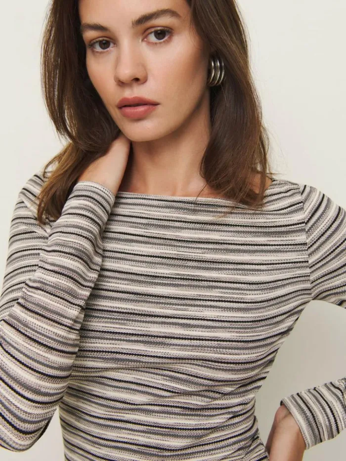 Clothing The Reformation Wiley Knit Top Grey Stripe