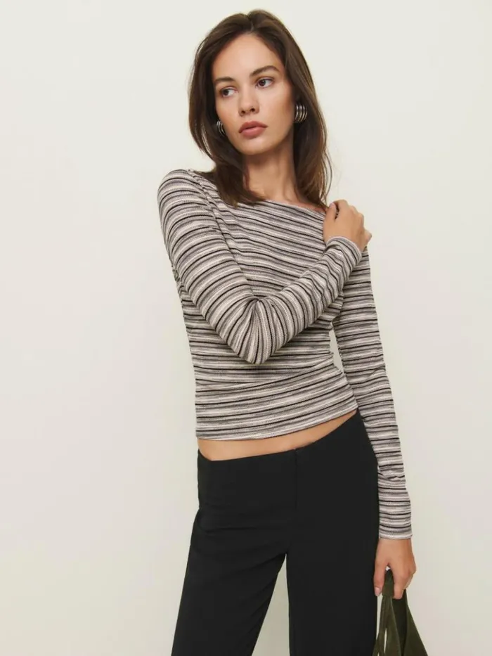 Clothing The Reformation Wiley Knit Top Grey Stripe