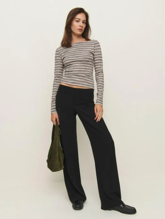Clothing The Reformation Wiley Knit Top Grey Stripe