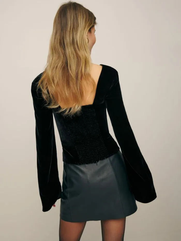 Clothing The Reformation Wyatt Velvet Top Black