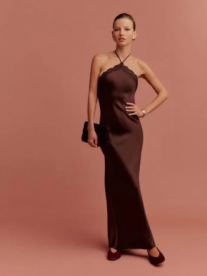 ClothingWeddings The Reformation Aara Silk Dress Mahogany