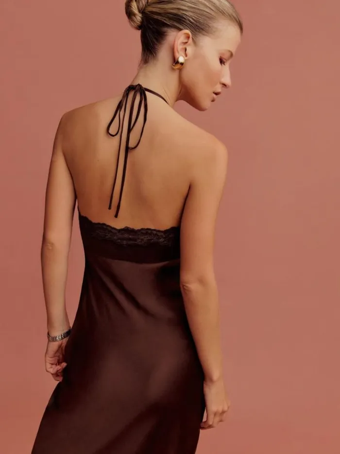 ClothingWeddings The Reformation Aara Silk Dress Mahogany