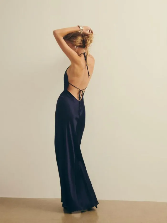 ClothingWeddings The Reformation Jeany Silk Dress Navy