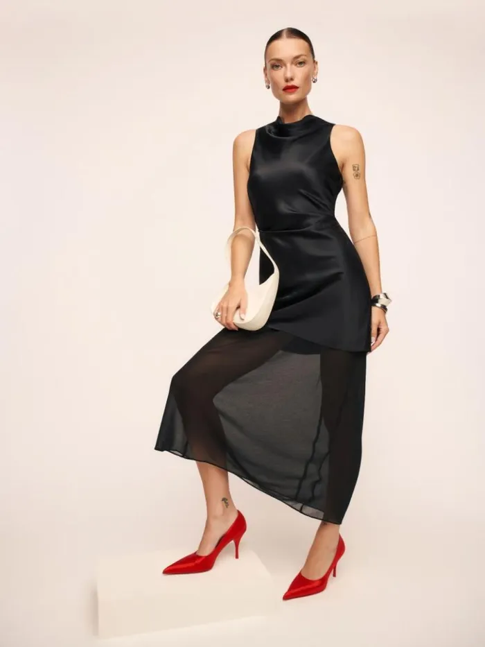 ClothingWeddings The Reformation Logan Silk Dress Black