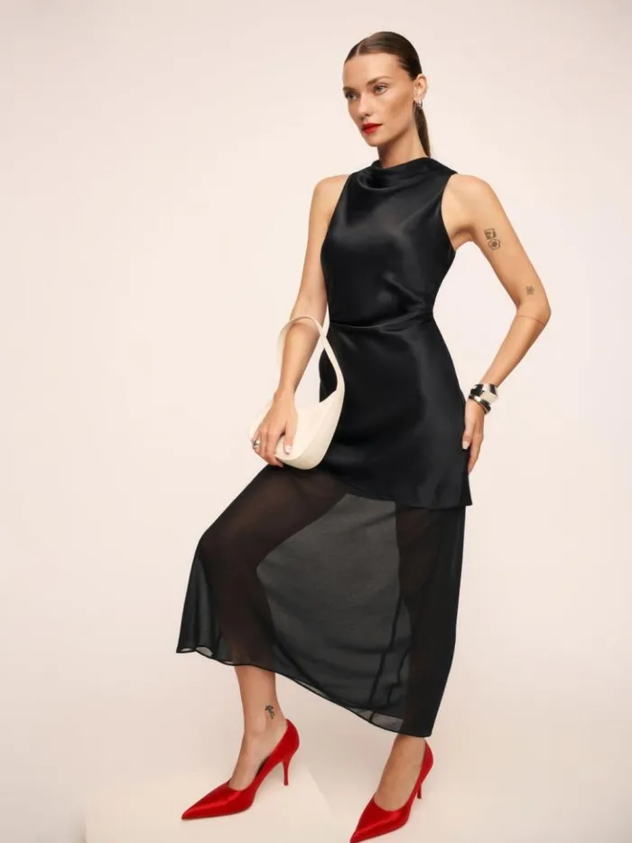 ClothingWeddings The Reformation Logan Silk Dress Black
