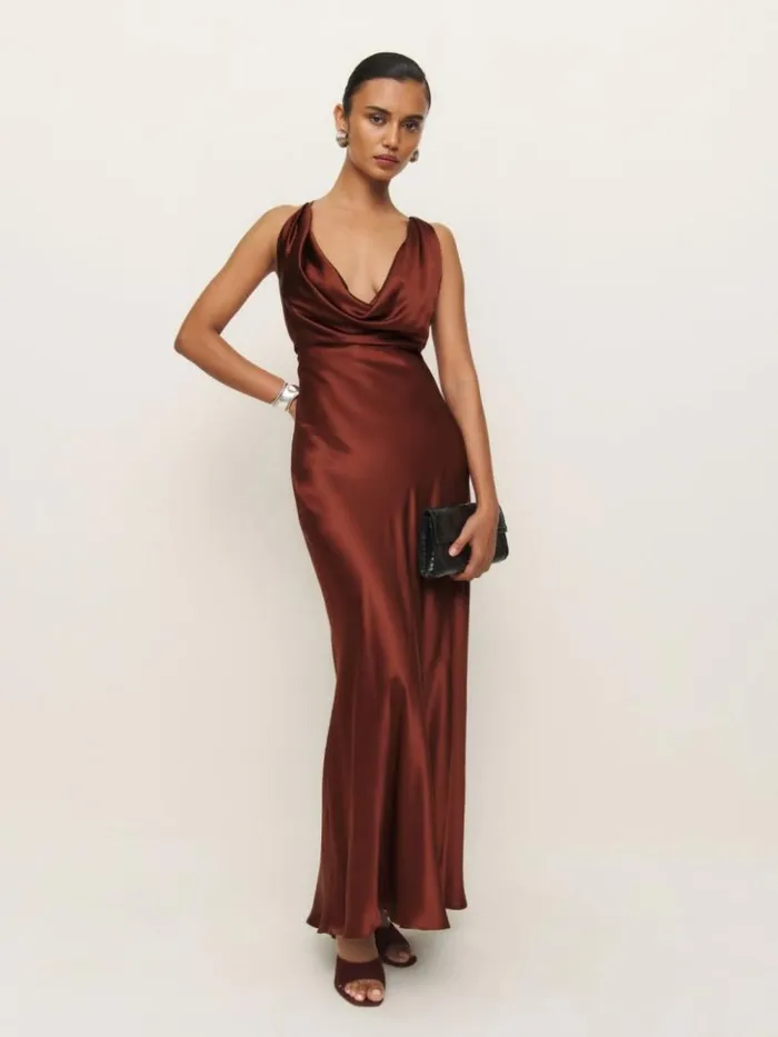 ClothingWeddings The Reformation Rayana Silk Dress Fig Jam
