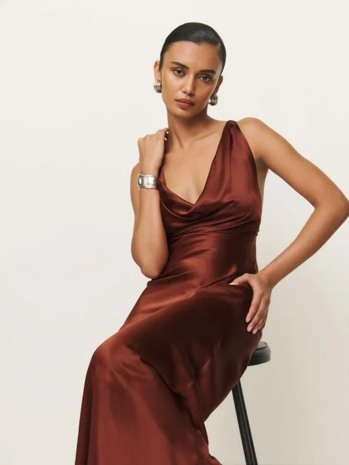 ClothingWeddings The Reformation Rayana Silk Dress Fig Jam