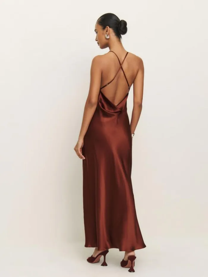 ClothingWeddings The Reformation Rayana Silk Dress Fig Jam