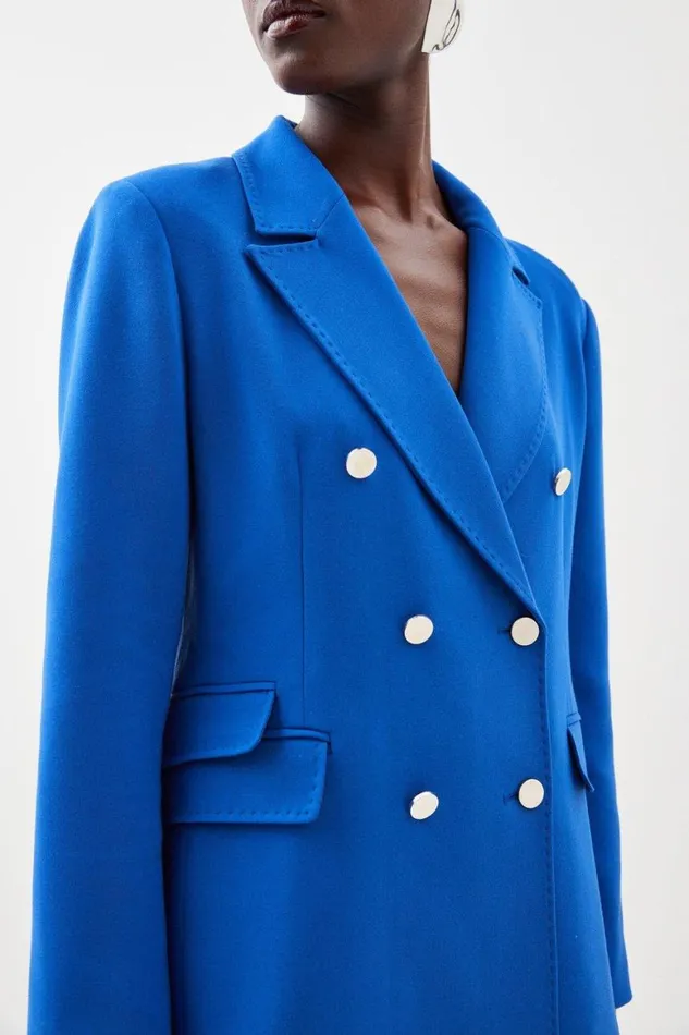 CoOrds Women Karen Millen Compact Stretch Tailored Double Breasted Blazer and Trouser Set Cobalt