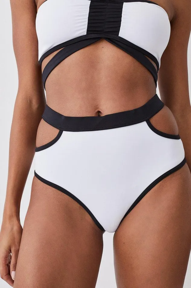 CoOrds Women Karen Millen Mono Halter Neck Strap Detail Bikini Set Mono