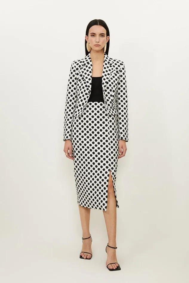 CoOrds Women Karen Millen Tailored Jacquard Spot Pencil Midi Skirt Mono