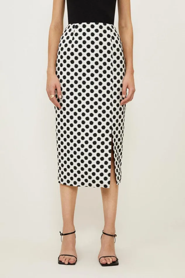 CoOrds Women Karen Millen Tailored Jacquard Spot Pencil Midi Skirt Mono