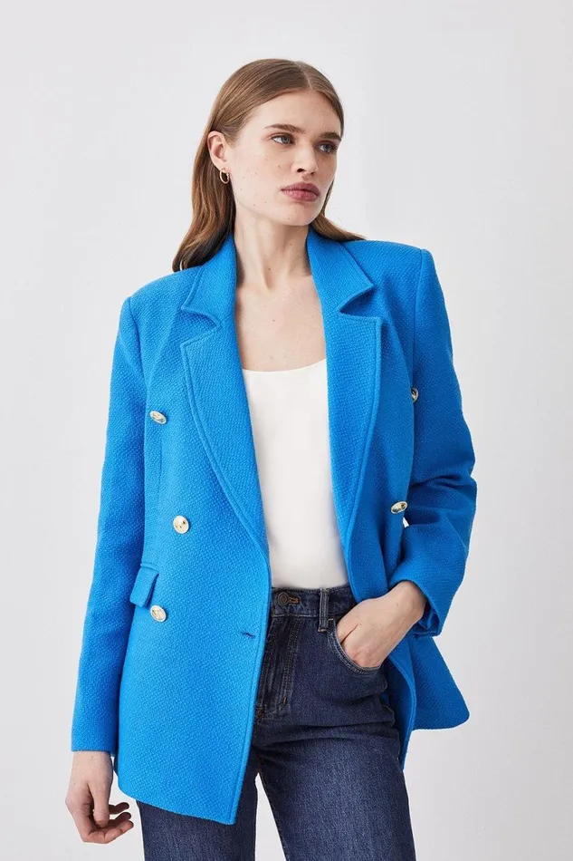 Coats and Jackets Women Karen Millen Boucle Double Breasted Tailored Blazer Aqua