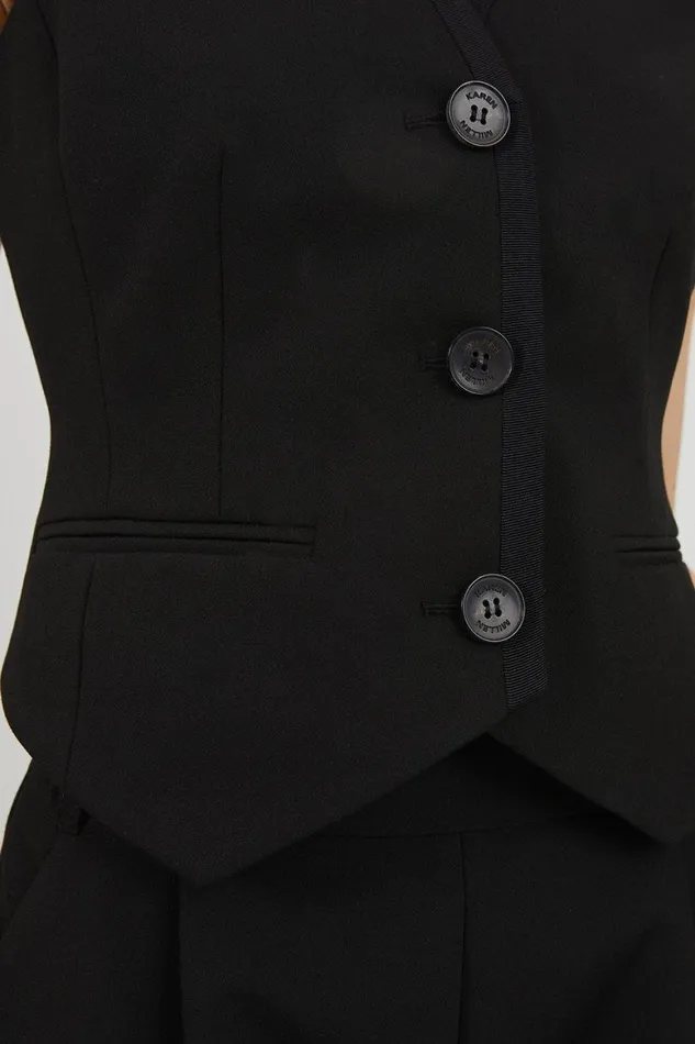 Coats and Jackets Women Karen Millen Clean Tailored Grosgrain Tipped Waistcoat Black
